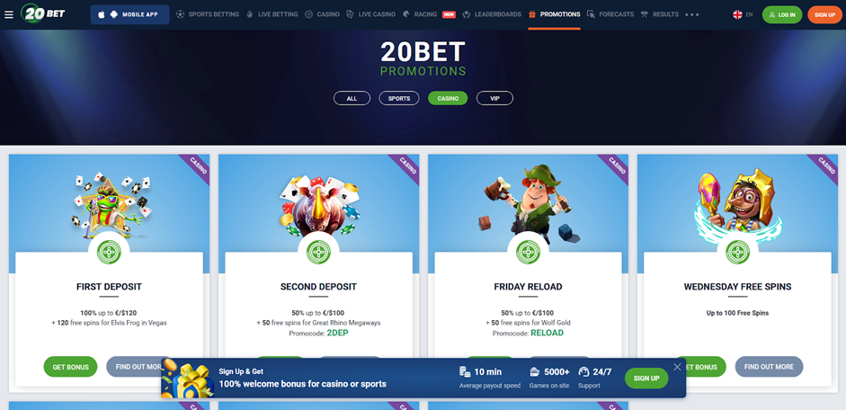 slika ekrana 20Bet